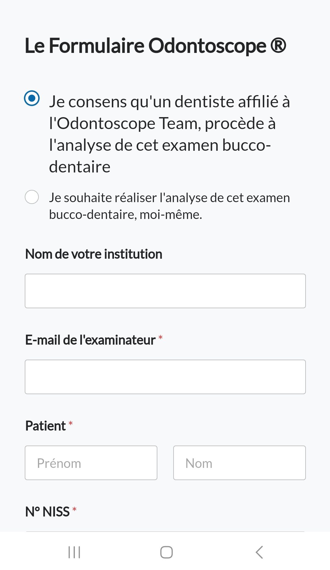 Formulaire en ligne Odontoscope